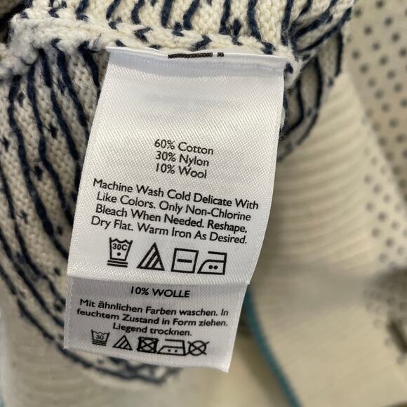 Eddie Bauer Fair Isle Pullover Sweater Cowl Neck Drawstring Ivory Wool Blend M - Picture 4 of 6